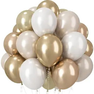 Champagne Gold and White Balloons, 12 Inch Double Stuffed Pearl White Sand Gold Metallic Balloons Wedding Beige Cream Latex Balloon for Boho Bridal Shower Birthday Bachelorette Engagement Party Decor