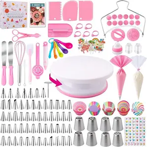 356Pcs Premium Cake Decorating Kit Full Set Baking Tools Non Slip Turntable Icing Nozzle Piping Bag Pastry Scraper DIY Cake Making Supplies For Home Party Festival Decoration