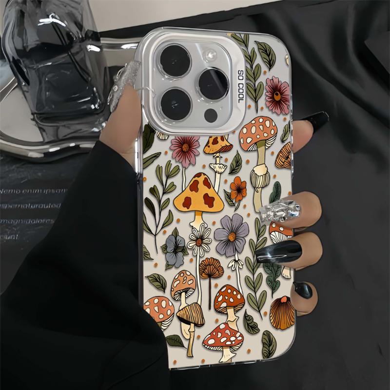 Mushrooms With Blooming Wildflowers Phone Case Durable Hard Acrylic Back Case With An Anti-Yellowing Coating, Made From High-Quality Designed For Reliable Drop Protection For Your Phone For iPhone 17.16.15.14.13.12.11.X.XS.XSMAX.XR.8.7