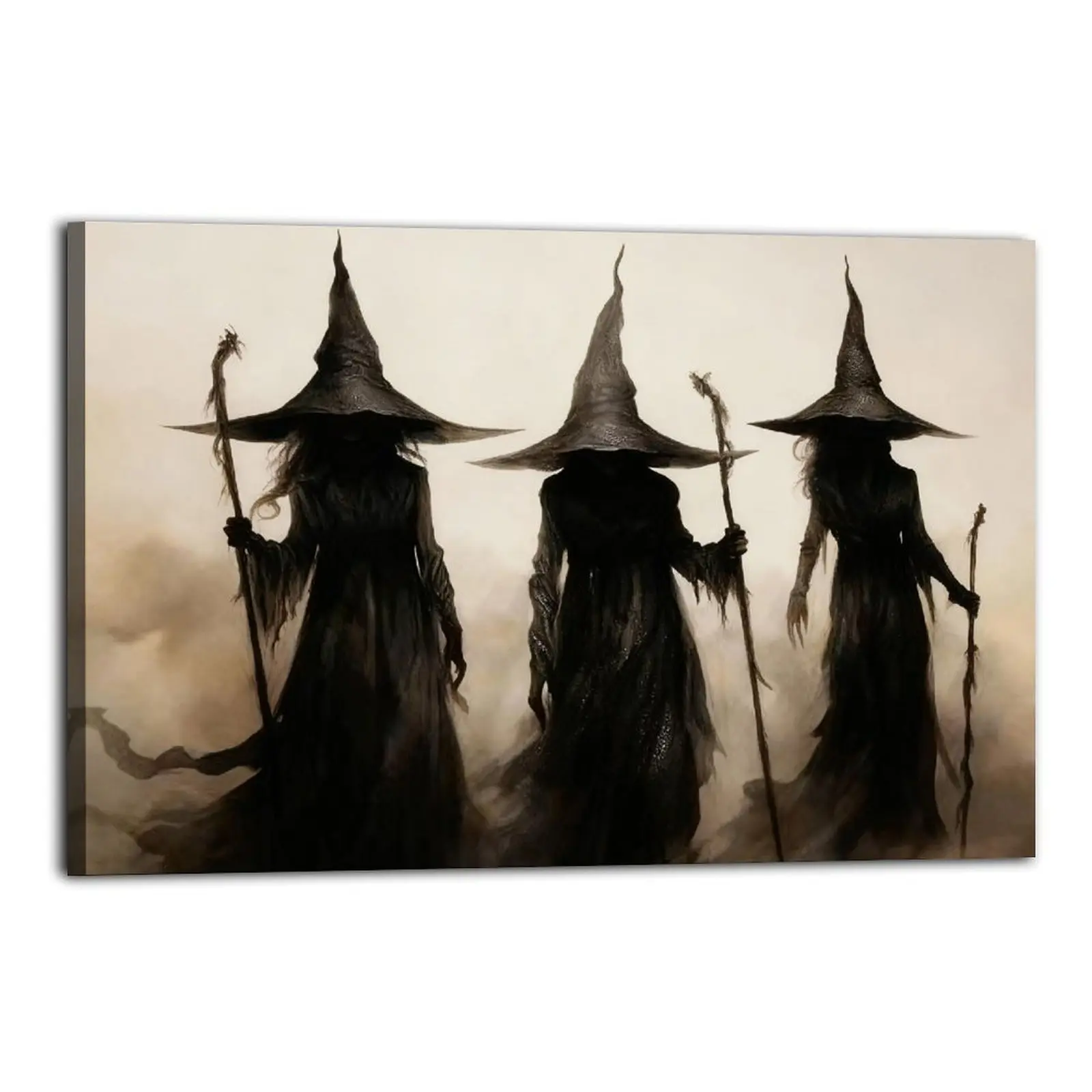 Shadows of The Arcane Triad Artistic Frameless Canvas Wall Art, Whimsical Aesthetic Vintage Witchy Home Decoration, Home Inspo Halloween Gift for Living Room, Wardrobe-Friendly Office Poster Print, Ornaments