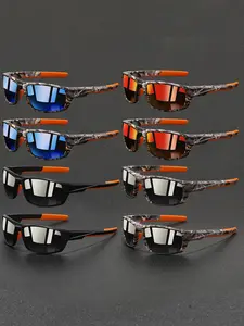 8pcs latest model camouflage sports sunglasses,unisex square UV resistant sunglasses,classic camouflage frame collocation anti slip rubber nose pad,comfortable to wear,suitable for outdoor sports such as driving,cycling,fishing,etc ﻿