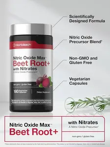 Horbäach Nitric Oxide Beet Root Capsules | 180 Count | with Nitrates and Precursor | for Men and Women | Vegetarian, Non-GMO, Gluten Free Supplement
