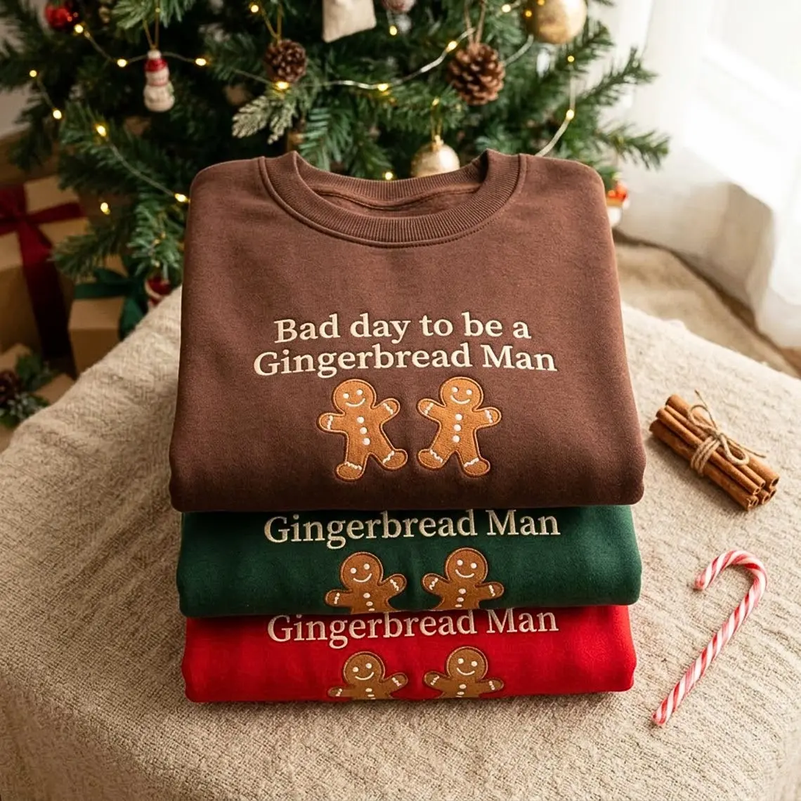 Gingerbread Man Sweatshirt: Embroidered Christmas Apparel – Cozy Cotton Blend