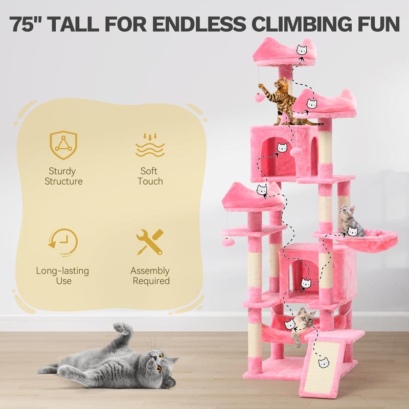Yitahome Tall Cat Tree for Indoor Cats, 75 inch Multi-Level Cat Tower with Cat Condos, Top Perches, Sisal Ramp Scratching Posts, Cozy Basket,Hammocks, Large Cat Pet Activity Structure Yitahome Tall Cat Tree for Indoor Cats, 75 inch Multi-Level Cat Tower with Cat Condos, Top Perches, Sisal Ramp Scratching Posts, Cozy Basket,Hammocks, Large Cat Pet Activity Structure