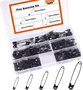 5 Sizes Black Safety Pins Assorted 25-55mm Small and Large Safety Pins for Art Craft Sewing  Making in a PP Box (300 pcs)