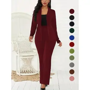 2026Two-Piece Set Women'S Plain Button Lapel Neck Blazer & Suit Pants, Elegant Business Casual Long Sleeve Outerwear & Trousers For Daily Outdoor Wear, Women'S Clothing For All Seasons