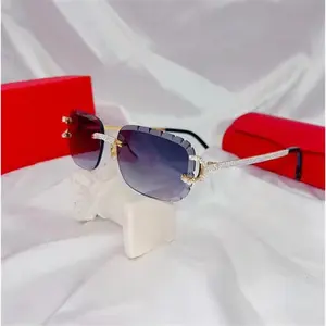 New Cut Lens Sunglasses square Rimless Sunglasses High Quality Unisex Diamonds Shiny Sun Glasses Rhinestones Sunglasses