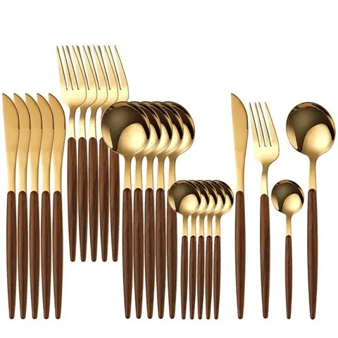 24pcs High-End Stainless Steel Cutlery Set, Elegant Durable Tableware, Modern Durable with Wood Handles, Dishwasher Safe, Perfect for Hotel, Weddings, Family Gatherings, Gift Essential