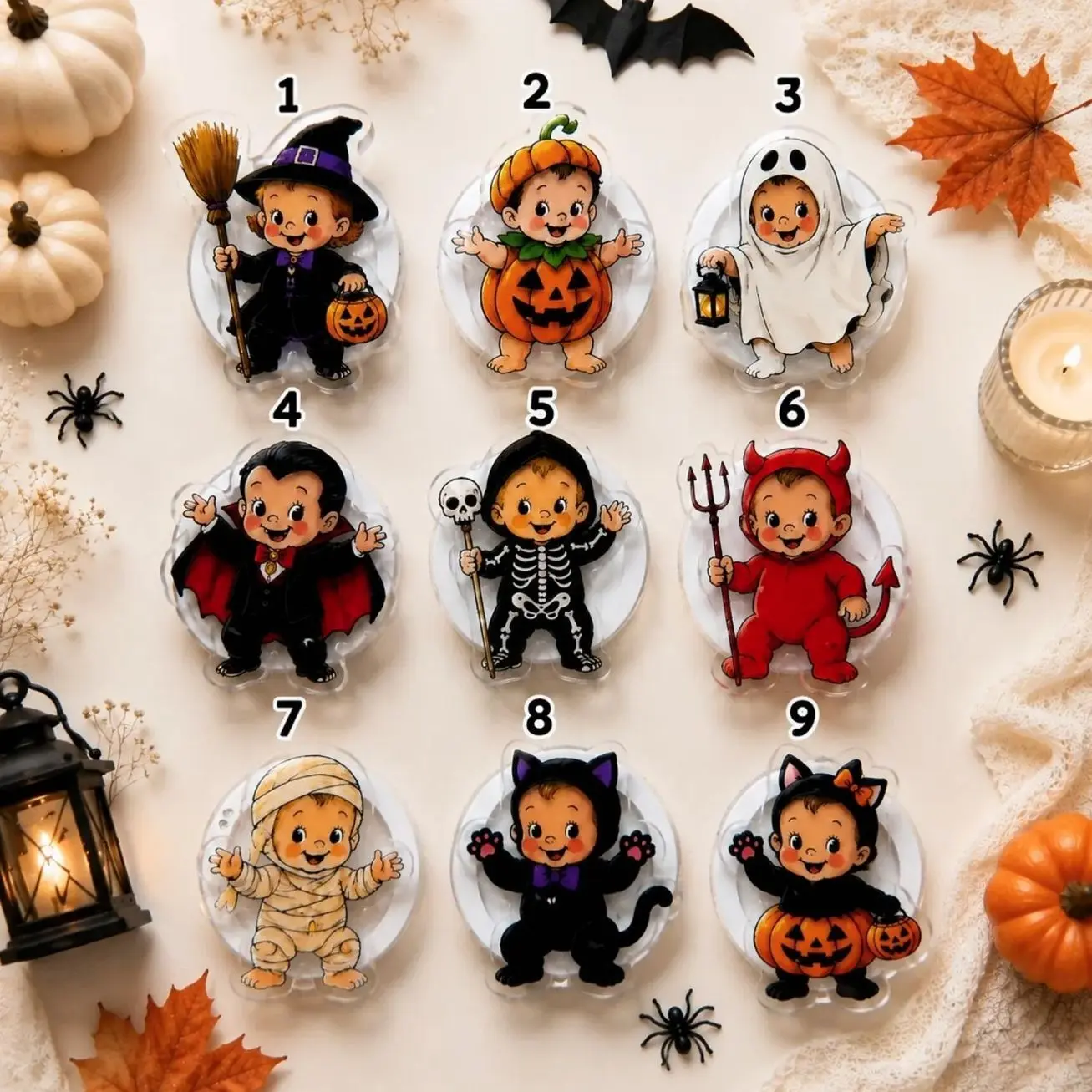 Vintage Spooky Baby Cute Halloween Monster MagSafe Phone Grip, Cute Vampire Baby Griptok, Retro Frankenstein Doll Phone Stand, Witch Wizard