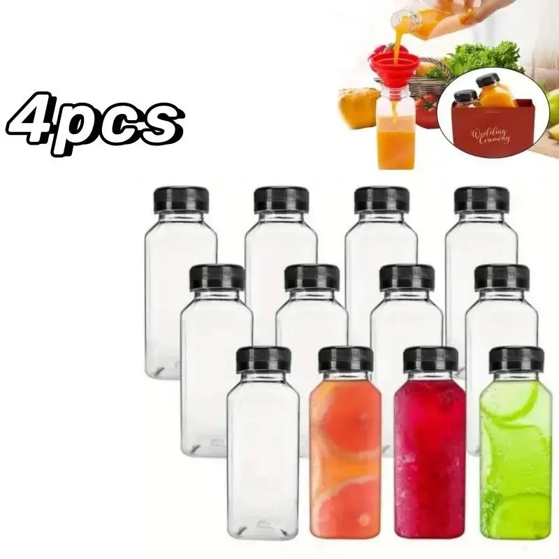 4 Pack Leakproof Transparent Plastic Juice Bottles, 150ML/250ML/300ML, Suitable for Smoothies, Milk & Homemade Drinks, Outdoor Sports, Traveler Water Bottle, Water Bottles