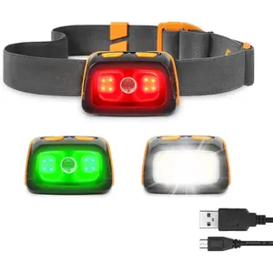 Rechargeable Headlamp - 350 Lumens Headlight with Red/Green Light and Tail Light, 7 Lighting Modes with Memory Function,  for Trail Running, Camping and Hiking
