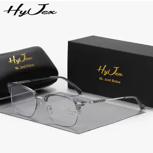 HyJex Unisex style, half-frame fashion eyebrow style, business glasses, technical  large-frame ruffian handsome flat glasses
