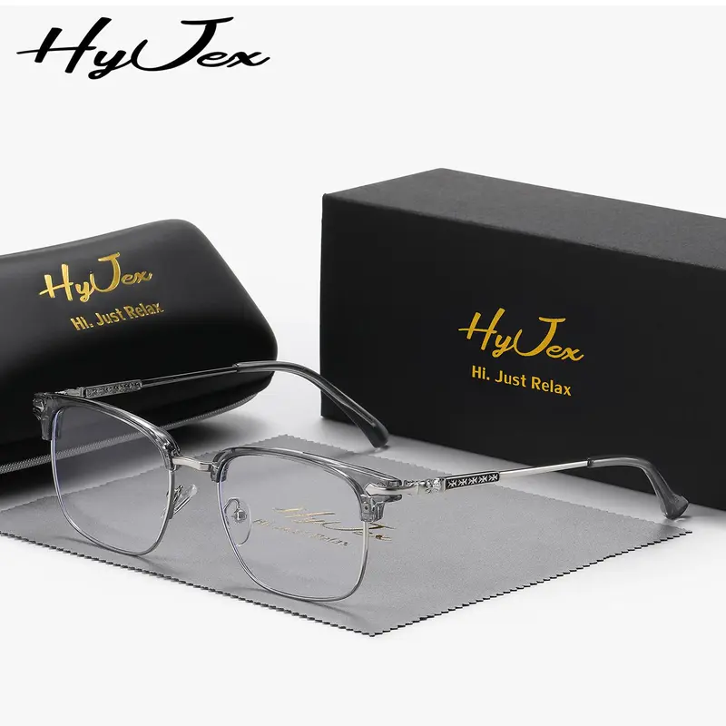 HyJex Unisex style, half-frame fashion eyebrow style, business glasses, technical large-frame ruffian handsome flat glasses