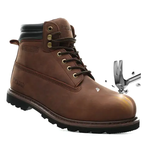 SAFETY LOONG Men's 6-In Sturdy Steel-Toe Work Boots, Above the Ankle But Below the Knee, Lace-Up Leather, Water-Repellent, Non-Slip Impact-Safe Sole, Vintage Chic Laces, Soft Round Toe, Breathable Polyester, All-Season Warehouse Work & Safety Footwear