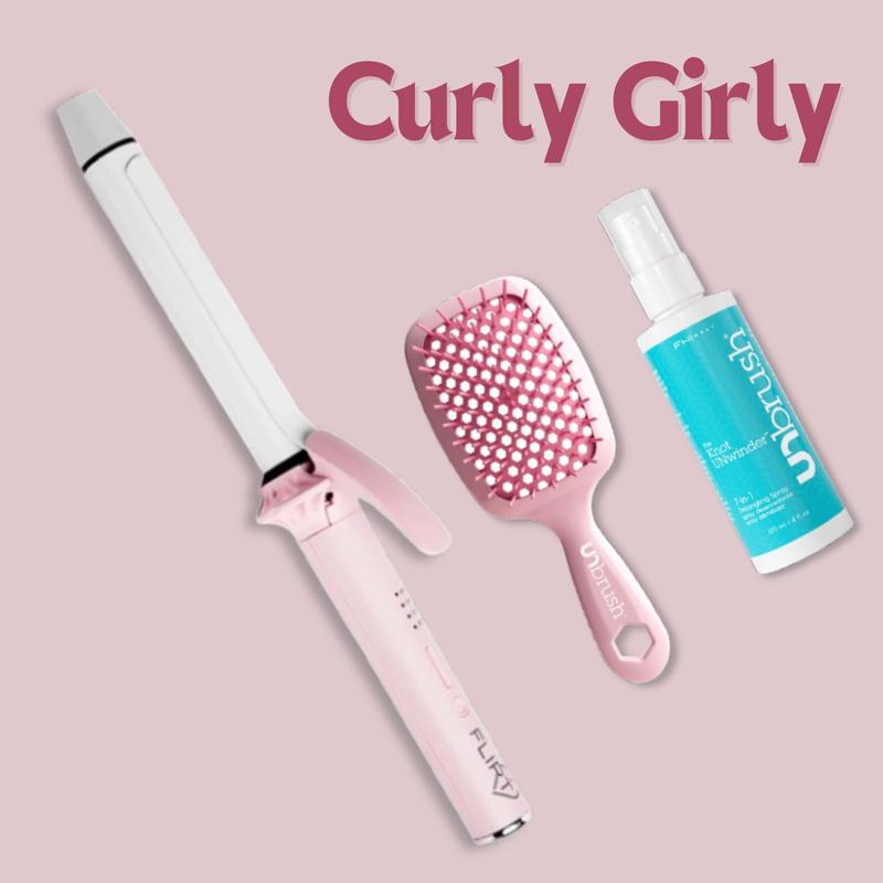 UNBrush FHI Heat Curly Girly -  1' Curling Iron With UNbrush Plus, Detangling Spray, UNbrush Mini TikTok Exclusive Bundle