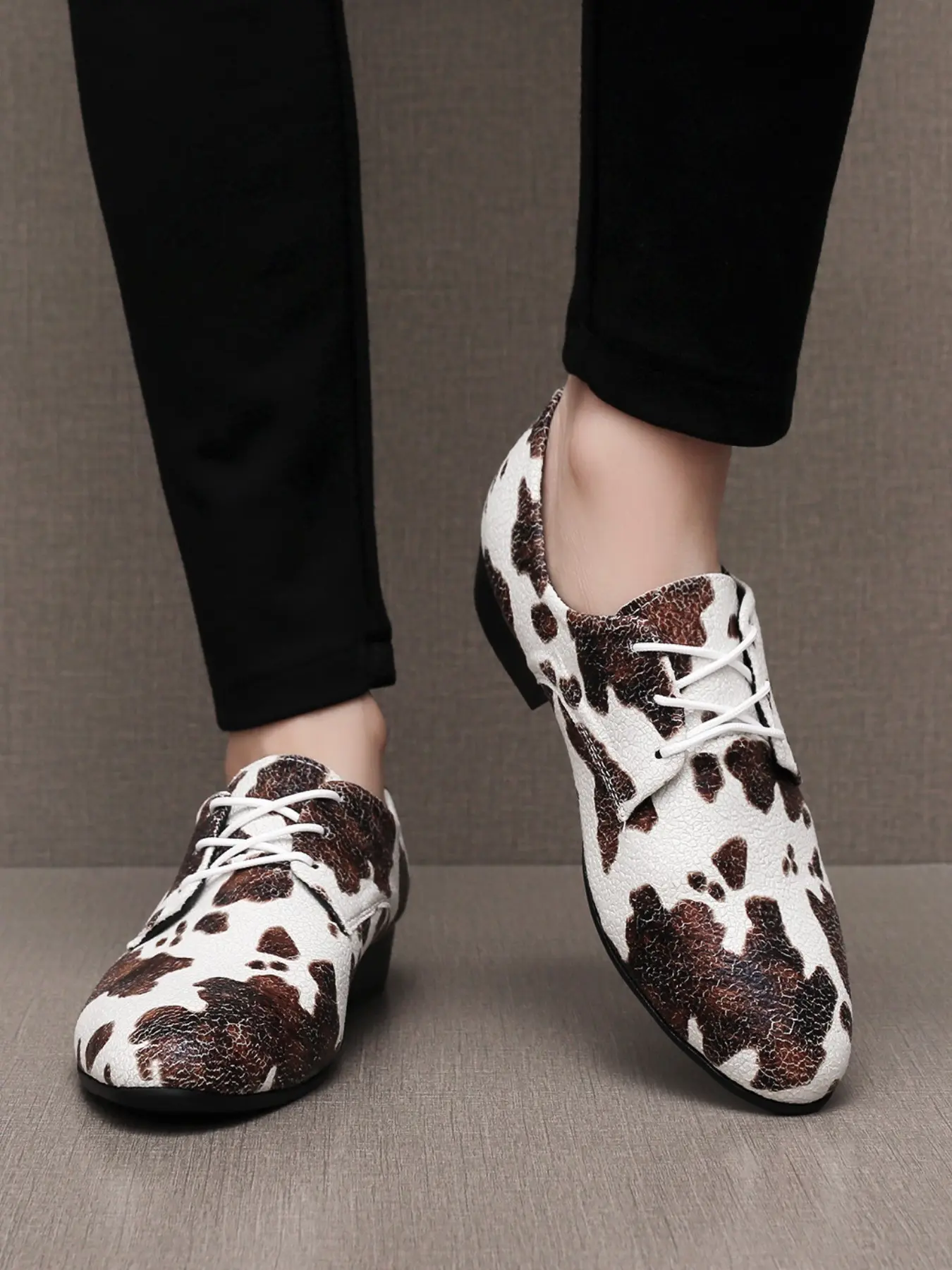 Men's Leopard Print Derby Shoes, Comfortable Low Heel Anti-Slip Rubber, Trendy and Eye-Catching, Daily Wear Party Nightclub, Sizes 40-50 Footwear