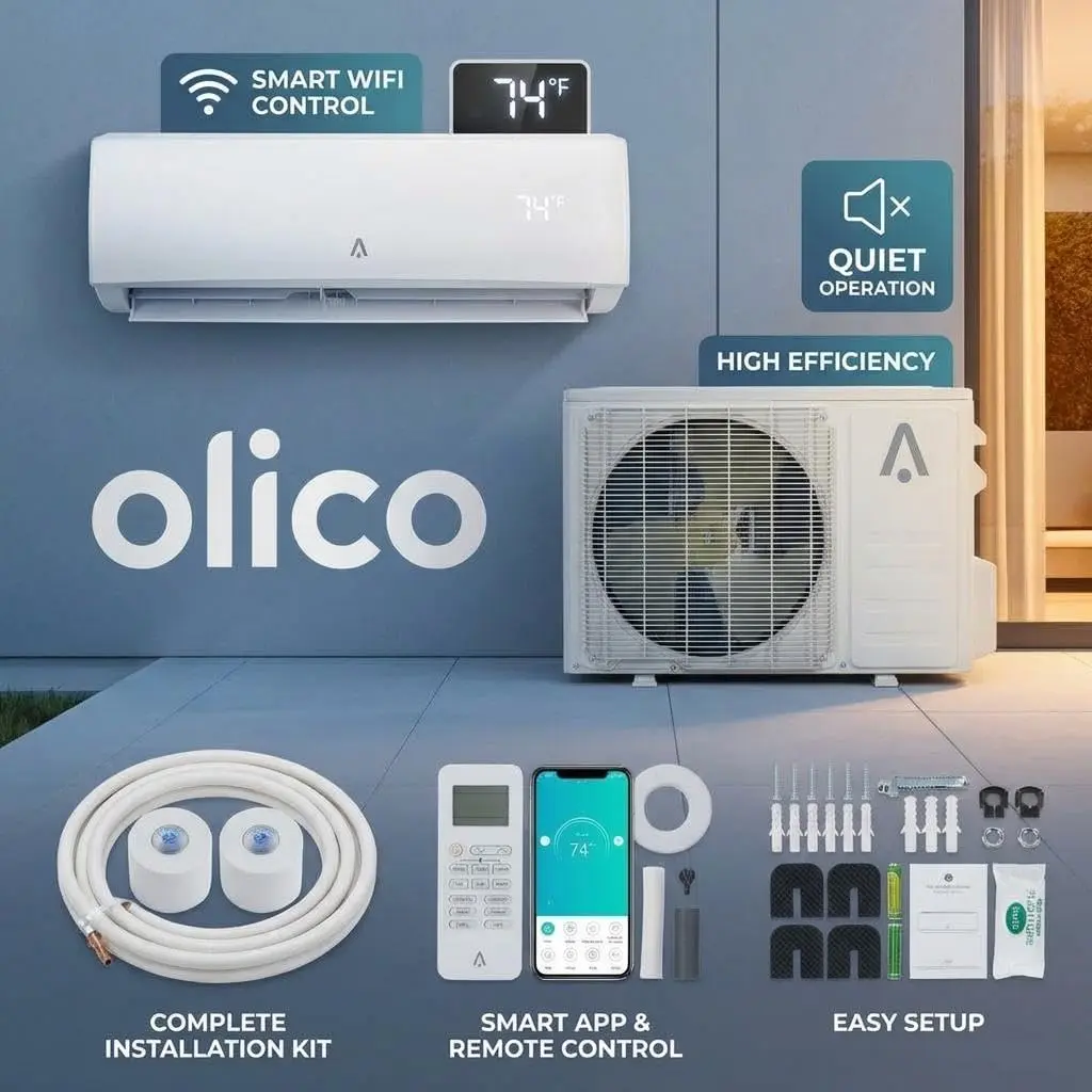 12,000 BTU Mini Split AC & Heat Pump, 19 SEER2 230V Ductless Air Conditioner, Pre-Charged System, Cools & Heats (-19°F to 109°F), 750 Sq. Ft. Coverage, Includes 10ft Installation Kit & Remote