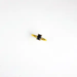 Black Onyx Birthstone Baguette Ring - 18k Gold Plated Emerald Cut Ring - Dainty
