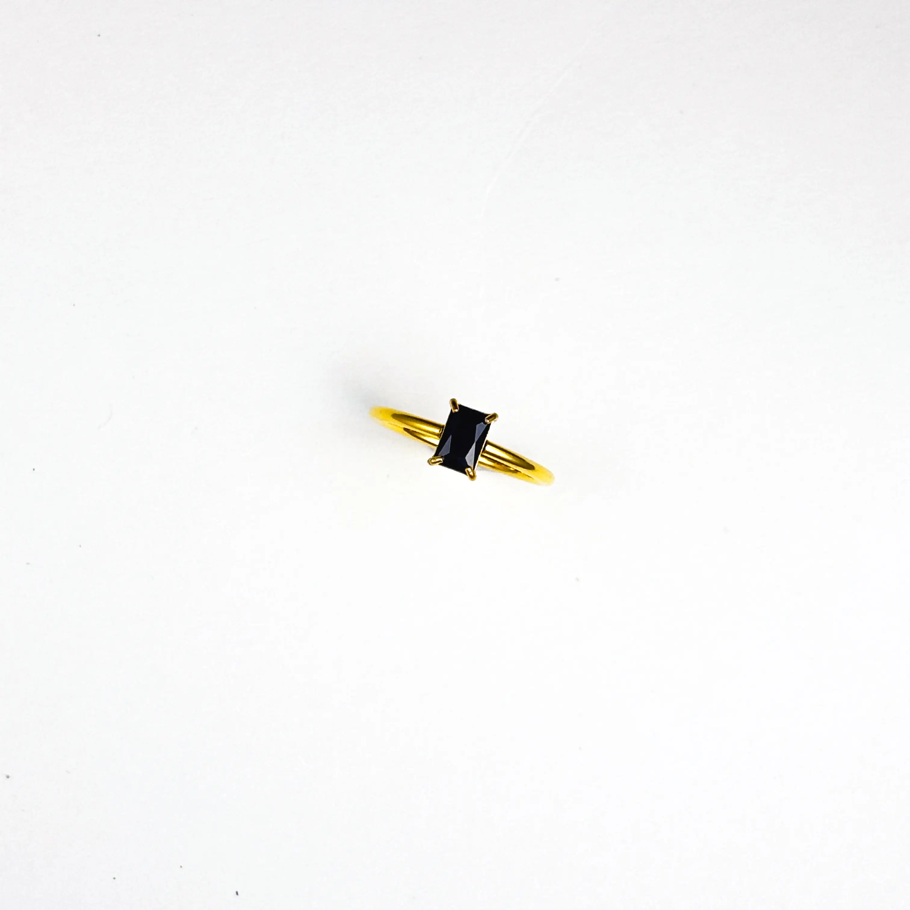 Black Onyx Birthstone Baguette Ring - 18k Gold Plated Emerald Cut Ring - Dainty