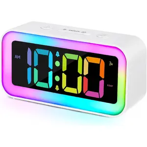 Loud Alarm Clock for Bedrooms with Dynamic RGB Night Light,Heavy Sleepers Adults,Dual Alarm,Dimmer,USB Charger,Small Bedside Digital Clock with Led Display For Kids,Teens,Seniors (White)