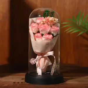 Preserved Flowers Artificial Pink Roses Bouquet for Boyfriend Girlfriend Mom Romantic Gifts for Him Her Wedding Anniversary Mothers Day Birthday Eternal Rose Presents for Wife（battery not included）