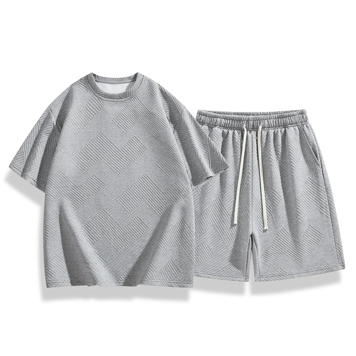 Men's Casual 2-Piece Set, Preppy Short-Sleeve Round Neck Tee and Geometric Print Regular-Fit Shorts with Adjustable Waist, Clothes, Shortsleeve