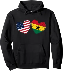 USA Ghana Flag Heart Valentines Day Ghanaian American Pullover Hoodie - Haileybutl Shop 83B0BR2QB3PC