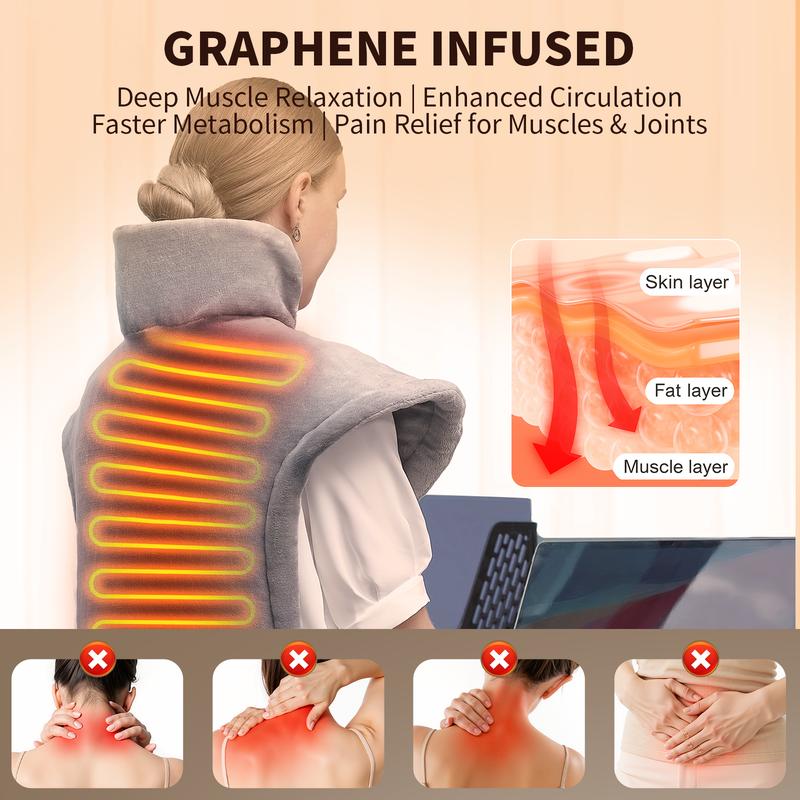 PainAway Large Full Back Heating Pad - 26"x35" Wearable, 6 Heat Levels, 3 Massage Modes, 2-Hour Auto Shut-Off, Soft Flannel, Machine Washable | Ideal Gift for Women & Men