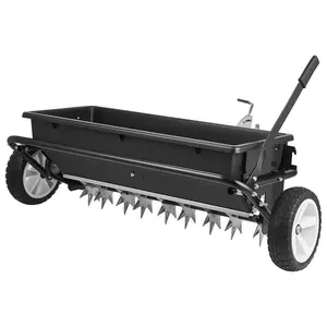 VEVOR Tow Behind Lawn Spreader with Aeration Spikes, 32 in Spreading Width, Broadcast Spreader with Universal Hitch, Garden Seeder Soil Aerator with 100lbs Capacity 10 in Tires for ATVs UTVs