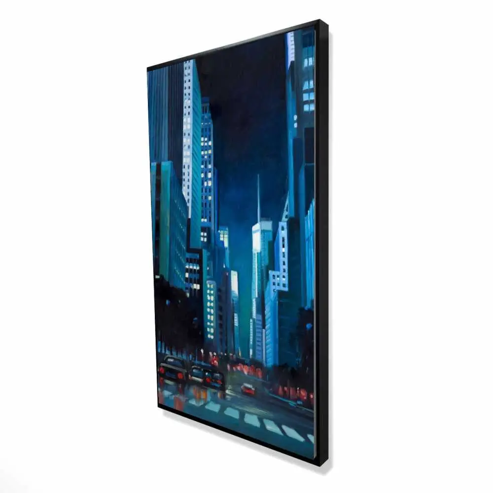 212 MAIN 24x48 in. Evening in Manhattan Black Street Cityscape Ready-to-Hang Wall Art Photo Print, Contemporary Home Decor Accessory, Office Decoration, Home Supply