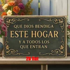 8*12 Inch 2D Flat Vintage-Style Metal Wall Art Sign – "Que Dios Bendiga a Este Hogar" Spanish Blessing Quote, Rustic Iron Religious Home Decor for Prayer Room, Bedroom, Study, Living Room – Classic Vintage Wall Accent, Durable Metal Plaque, Perfect Gi