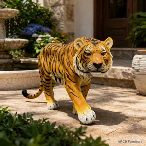 Simulated Tiger Resin Garden Sculpture, 15.75" H x 33.46" L x 7.87" W, Life-Size Realistic Fur Walking Pose Decor, Indoor-Outdoor Ornament, Lawn & Courtyard Art Craft, Unique Home Gift,summervibes