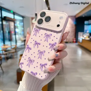 Purple Bow Ribbon Dopamine Ins Style Solid Color Phone Case with Ultra Skin friendly Touch, camera lens protective film Case for Apple iPhone 17 Pro Max Air 16 15 14 13 12 Anti-drop Silicone Shockproof Cellphone Cover
