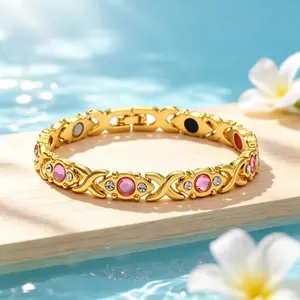 Women's Eco-Friendly Alloy Energy Magnet Bracelet - Diamond-Decorated, Adjustable Elegant Bangle for Wellness Fashion Needs