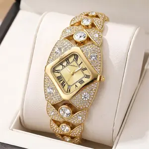 Fashionable stainless steel quartz ladies' watch, suitable as a birthday gift or Valentine's Day gift, luxurious full-diamond bracelet watch, 30-meter water resistance function, elegant and shining jewelry