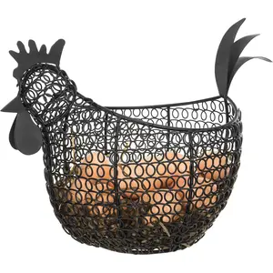 MyGift Egg Holder Countertop, Chicken Shaped Wire Egg Gathering Basket, Farmhouse Home Decor Display Storage Collecting Basket, Black