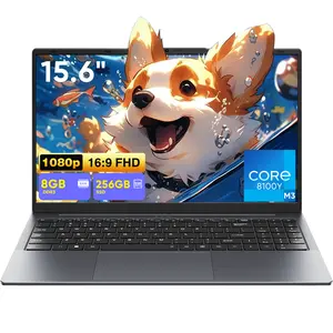 15.6" Laptop, 8GB RAM 256GB SSD, Win 11 Pro Laptops, MS Office 2024, in tel Core M3 Processor, Full HD Display, USB-C, HDMI, Thin Business Notebook PC for Work, Study, Home (Gray)