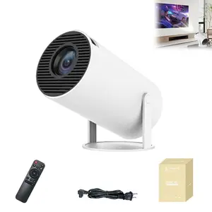 4K projector, mini smart projector with WiFi and Bluetooth, portable projector with 180 ° adjustable automatic keyboard, supports phone/PC, indoor and outdoor 130 inch screen (white)