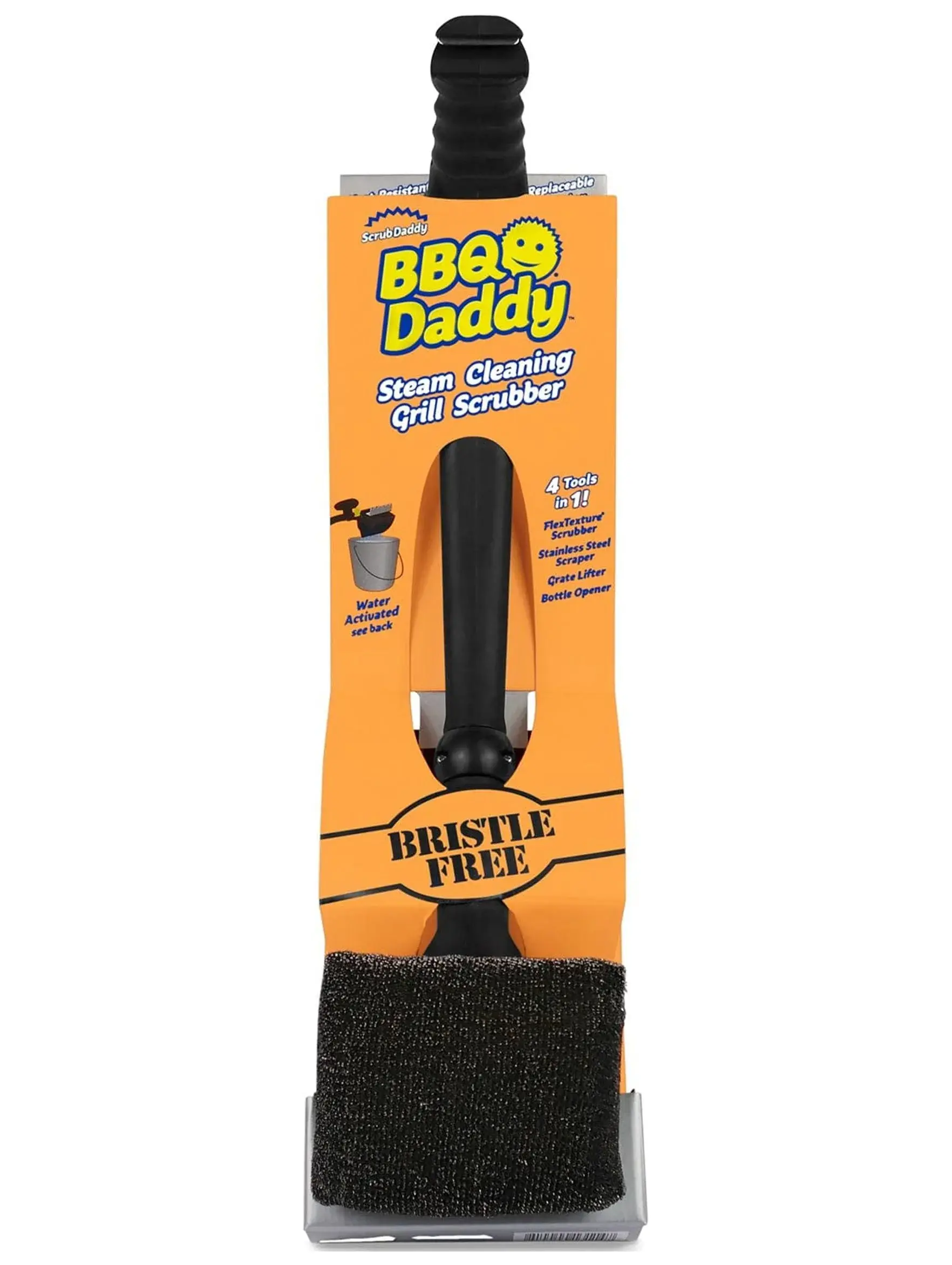 Scrub Daddy BBQ Daddy Grill Brush - Steam Cleaning Scrubber with Armortec Steel Mesh, 1 Count Bristle-Free Stainless Steel Grill Brush for Outdoor Grilling