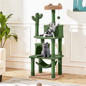 Yaheetech 62in Cactus Cat Tree for Indoor Cats, Cat Tower with Scratching Posts & Hammock & Dangling Ball, Large Cat Condo Multi-Level Activity Center