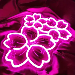 ROSNEK Cherry Flower Neon Sign, Dimmable USB-Powered Soft Pink Acrylic Wall Decor, Bedroom Decor for Japanese Aesthetic Vibes, Birthday Party Use
