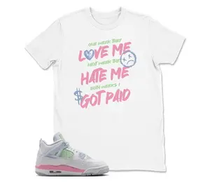 AJ 4 Soft Pink Blue Green Match T Shirt, I Got Paid Graphic Tee, 90s Hip Hop Tee, Gift For Women and Man Unisex T-Shirt, Cozy Gift