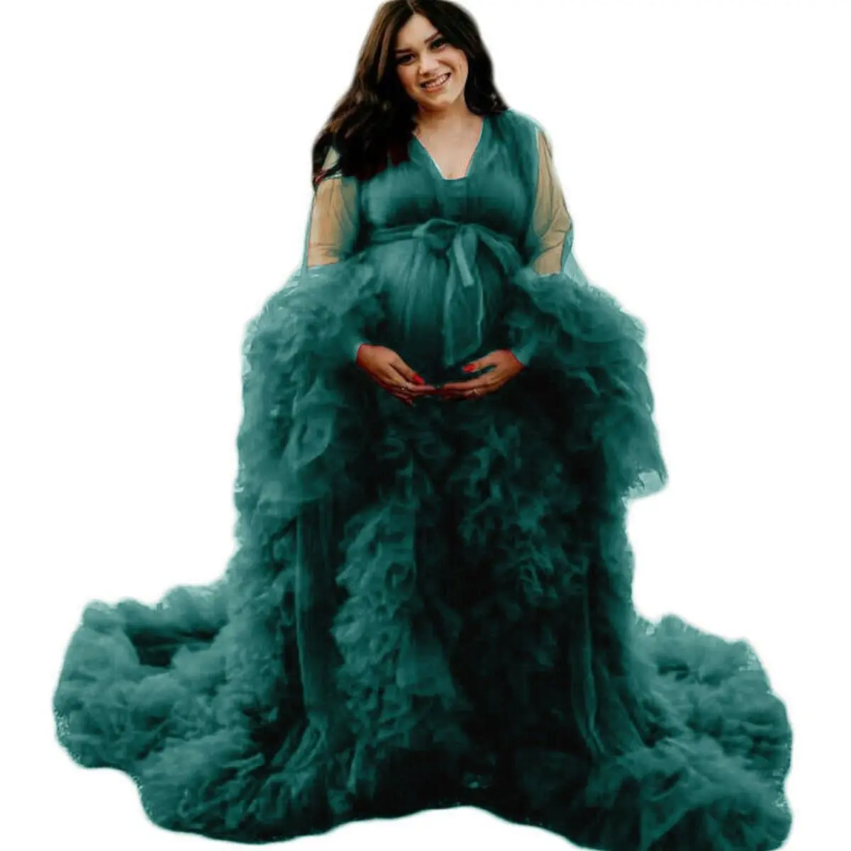 Maternity Dress for Photo Shoot, Tulle Maternity Gown, Baby Shower Photoshoot Dress, Boho Maternity Gown, Wedding Guest Dress, Gift for Her Womenswear Elegant Ruffle Comfort