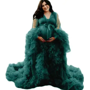 Maternity Dress for Photo Shoot, Tulle Maternity Gown, Baby Shower Photoshoot Dress, Boho Maternity Gown, Wedding Guest Dress, Gift for Her Womenswear Elegant Ruffle Comfort