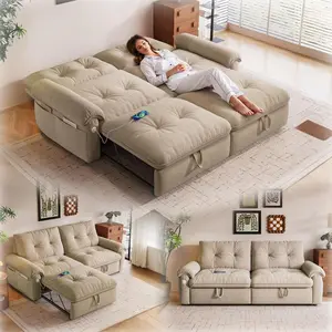 77" Queen Sofa Bed, 2-in-1 Pull Out Sleeper Couch with USB & Storage, Small Space Loveseat for Apartment