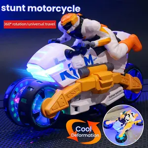 Auto-rotating Electric Motorcycle Vehicle Toys with Smart Obstacle Avoidance,Spins,360° Movement,Dazzling Lights,Cool Music&Transformation;Christmas Birthday Gift for Kids Boys Girls,Kids Play, Gaining Pride.toy motorcycles for toddlers 2-4 motorcycle toy