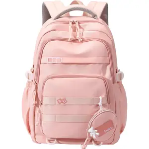 Large School Backpack for Girls Boys Lightweight Spacious Kids Bookbag with Multiple Pockets for Middle School College, Pink