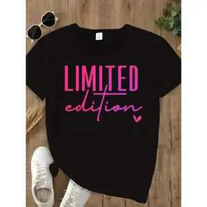 LIMITED EDITION Print Crew Neck T-Shirt, Casual Short Sleeve T-Shirt For Spring & Summer, Women'S Clothing