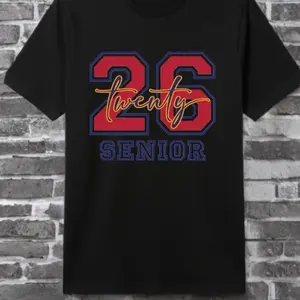 Senior 2026 T Shirt - Black Crew Neck Short Sleeve with "2026 Senior" Design, Casual Style for Men