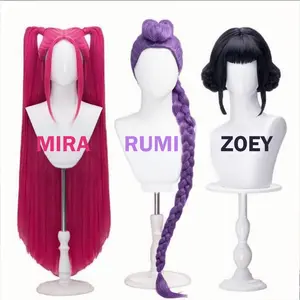 THREE-IN-ONE Long Braided and Ponytail Cosplay Wig for Adults & Kids – Purple Braid and Pink Anime Costume Wig, Heat-Resistant Synthetic Fiber, Perfect for Halloween Party, Stage, and Dress Up+ Hair Cap